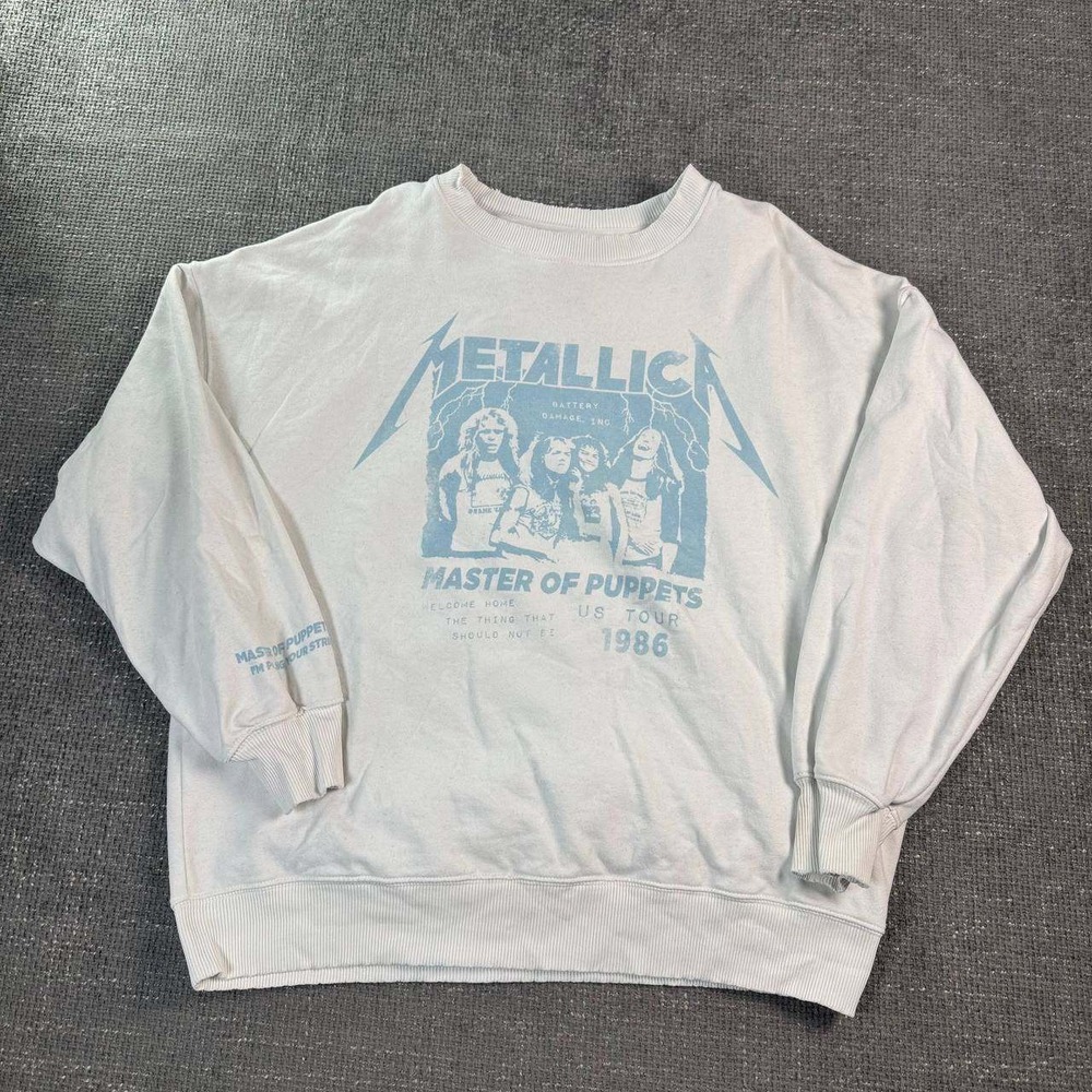 Metallica Master of Puppets Sweatshirt Mens XL Blue 1986 Tour Graphic Boxy